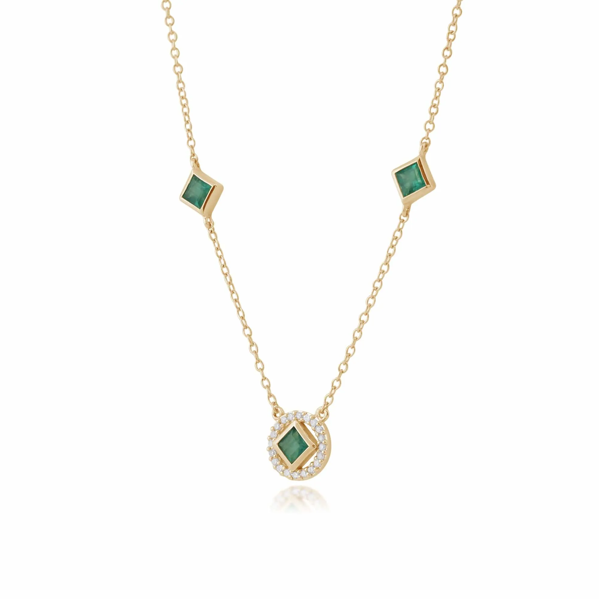 Classic Square Emerald & Diamond Halo Necklace in 9ct Yellow Gold sold by Gemondo Jewellery product image thumbnail 2
