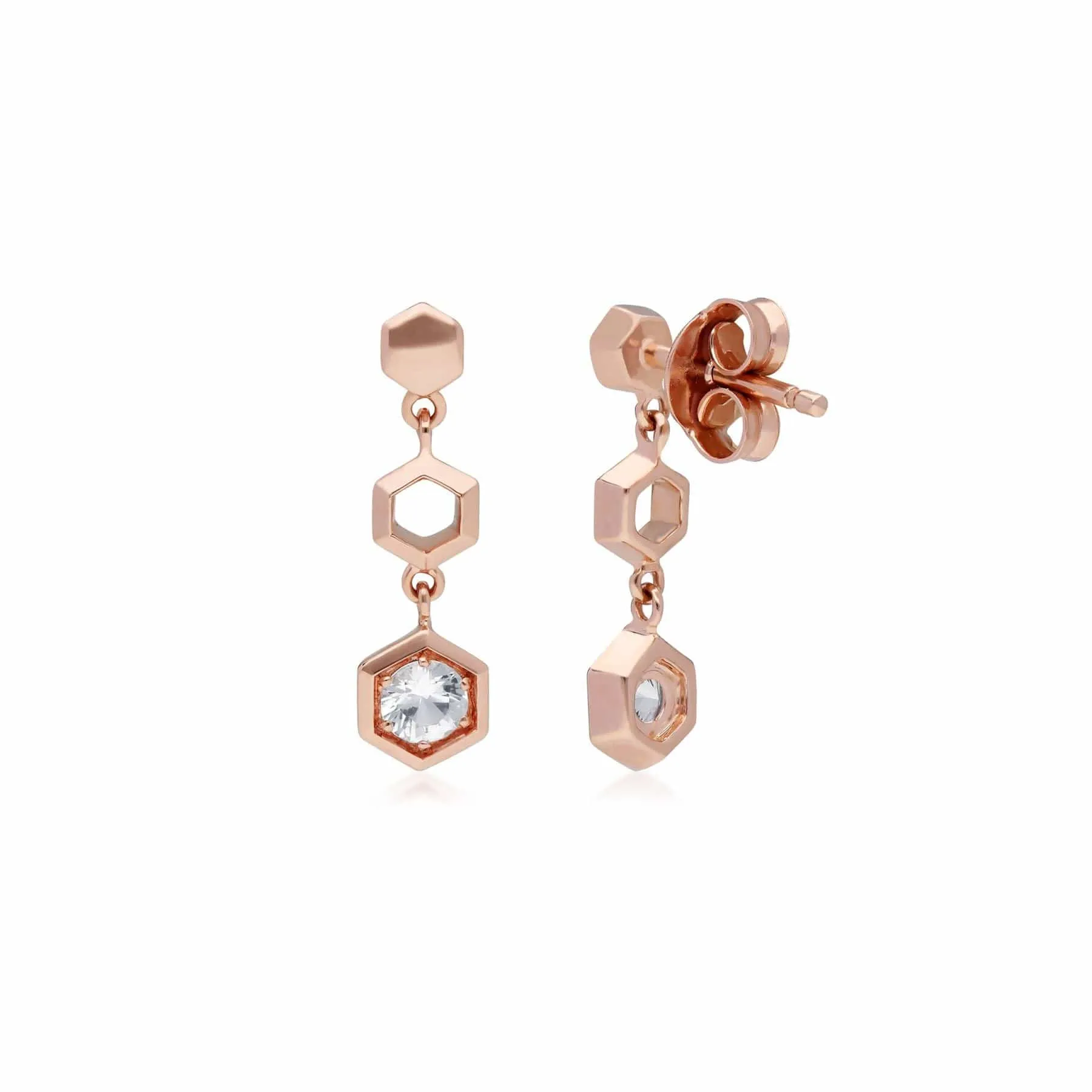 Honeycomb Inspired Clear Sapphire Drop Earrings in 9ct Rose Gold sold by Gemondo Jewellery product image thumbnail 3