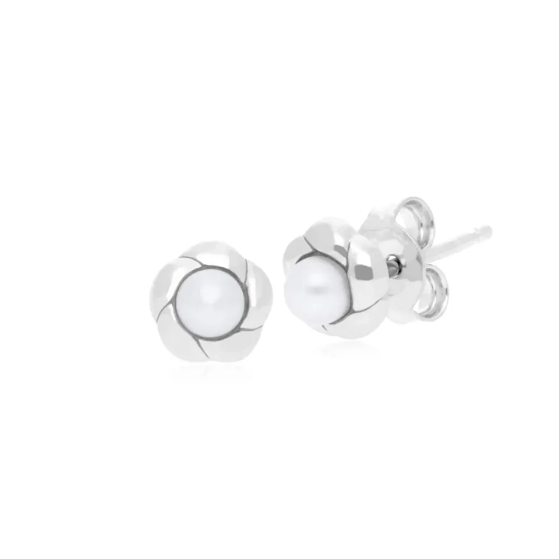 Gemondo Floral Sterling Silver Pearl 6mm Stud Earrings sold by Gemondo Jewellery