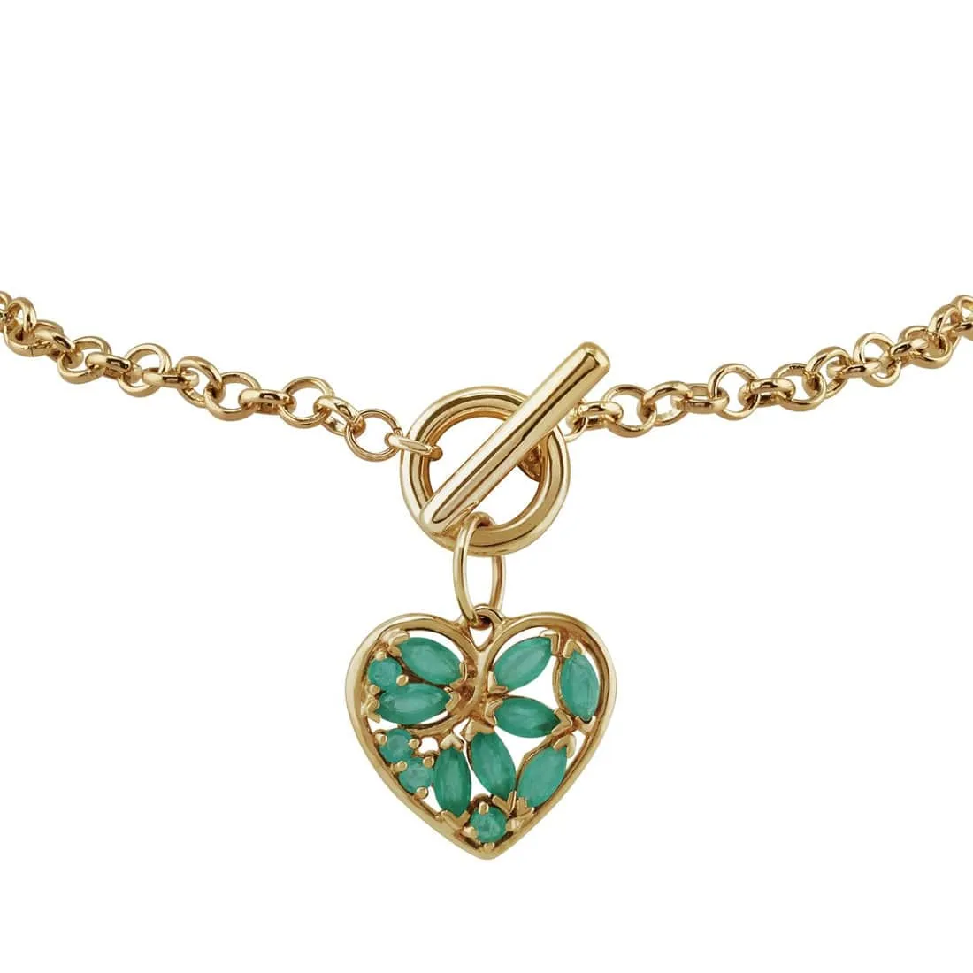 Classic Marquise Emerald Charm Bracelet in 9ct Yellow Gold sold by Gemondo Jewellery