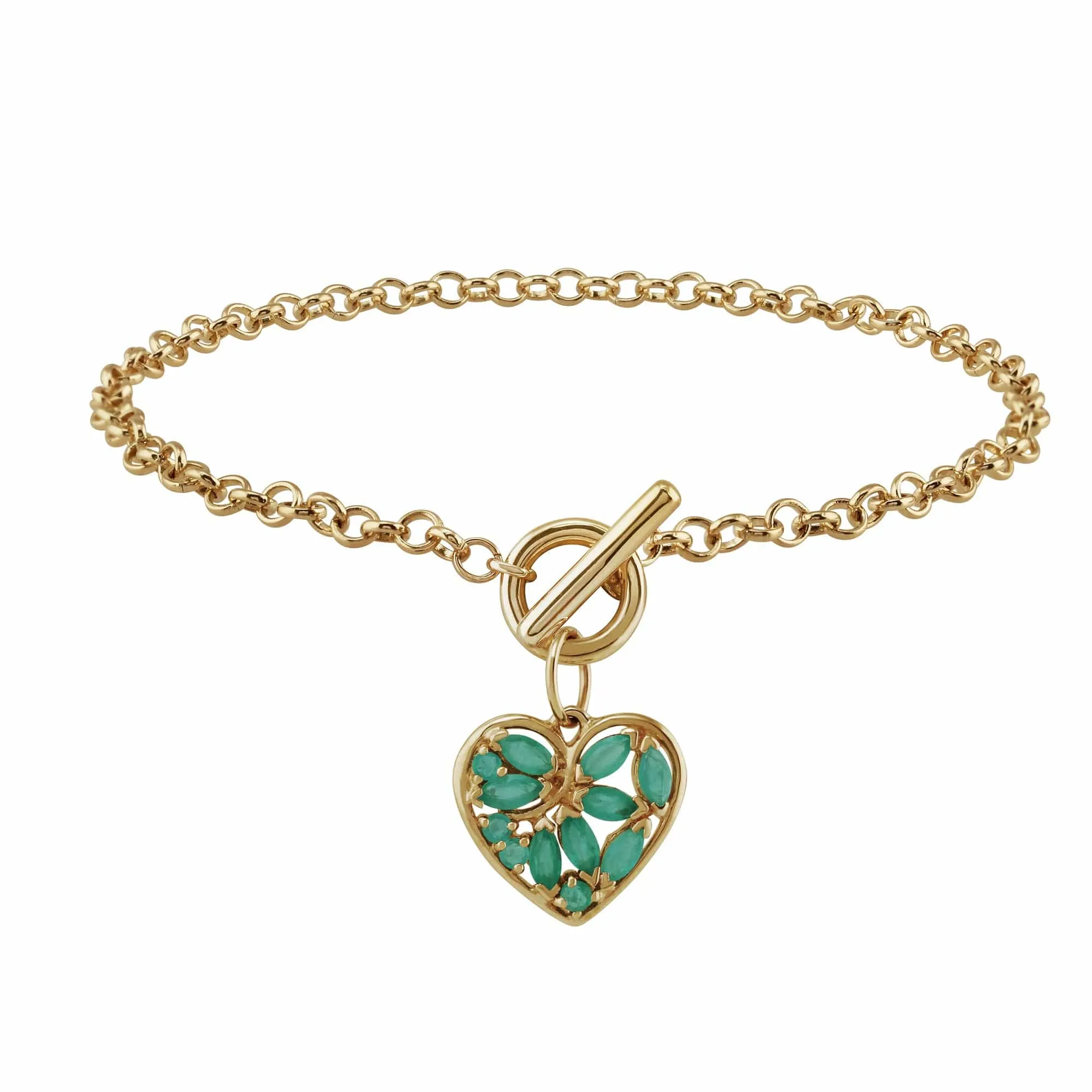 Classic Marquise Emerald Charm Bracelet in 9ct Yellow Gold sold by Gemondo Jewellery product image thumbnail 2