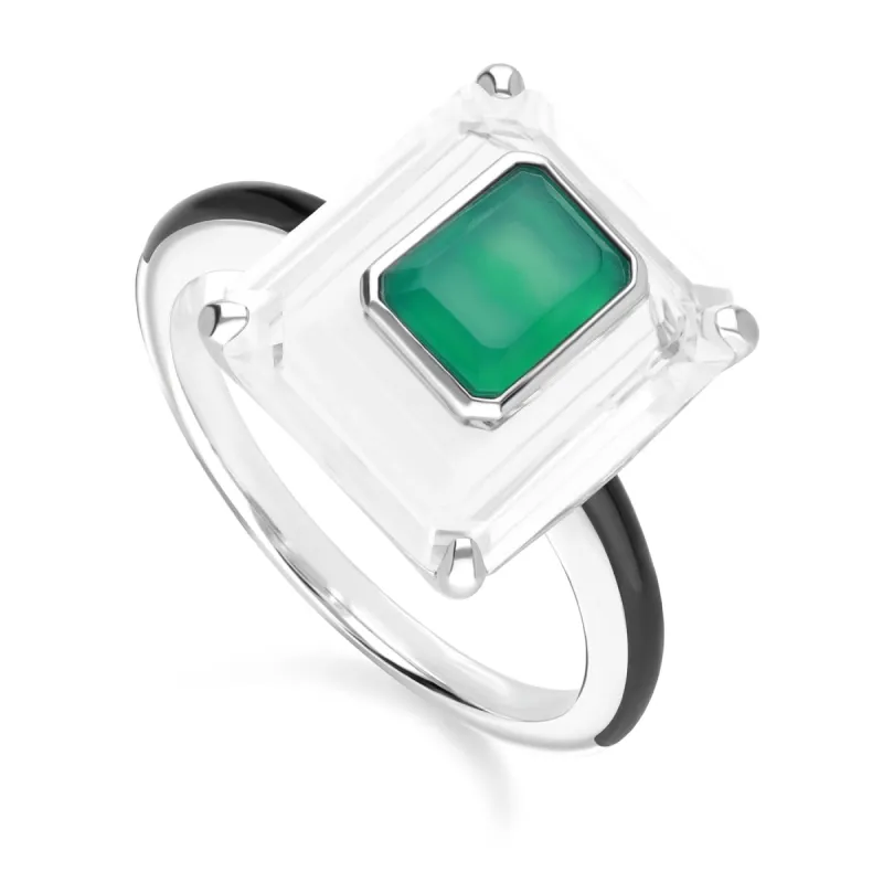 Grand Deco Chalcedony & Rock Crystal Statement Ring In Sterling Silver sold by Gemondo Jewellery