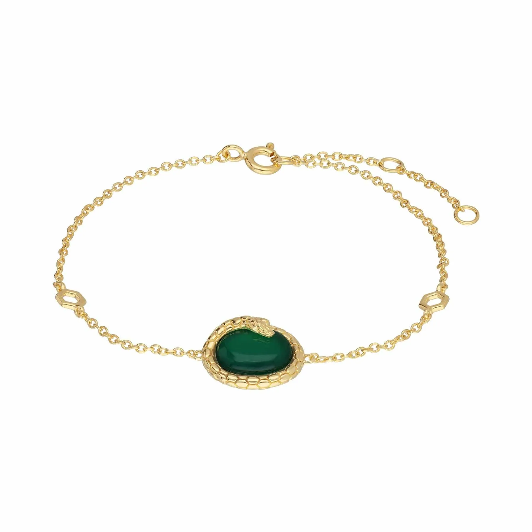 ECFEW™ Dyed Green Chalcedony Winding Snake Bracelet Gold Plated Silver sold by Gemondo Jewellery