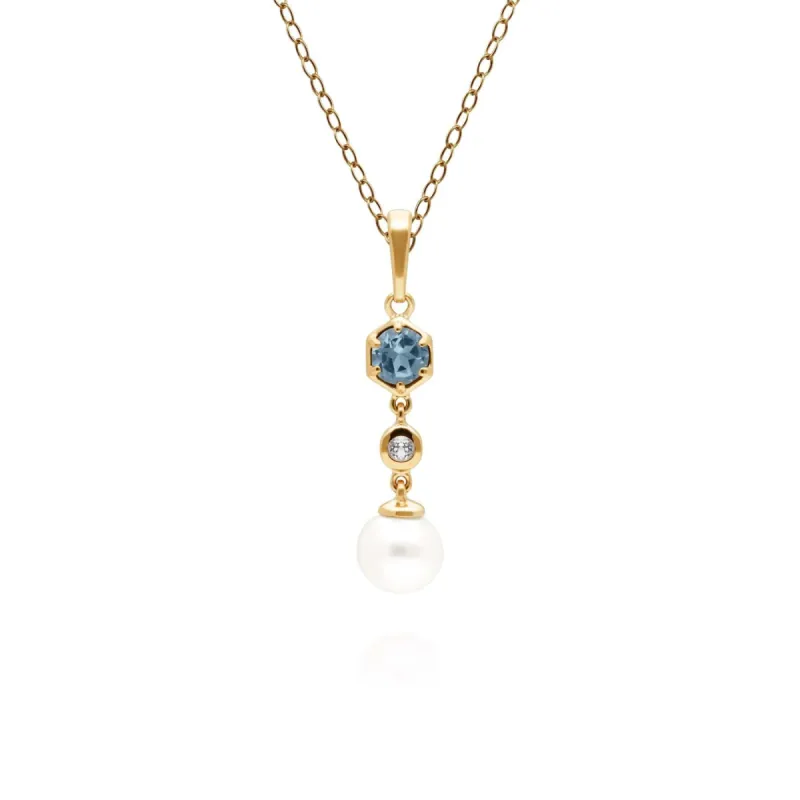 Modern Pearl & Topaz Drop Pendant in Gold Plated Silver sold by Gemondo Jewellery
