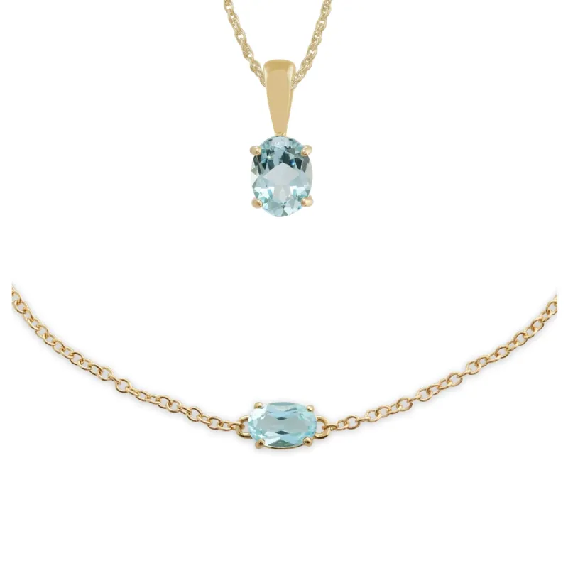 Classic Oval Blue Topaz Single Stone Pendant & Bracelet Set in 9ct Yellow Gold sold by Gemondo Jewellery