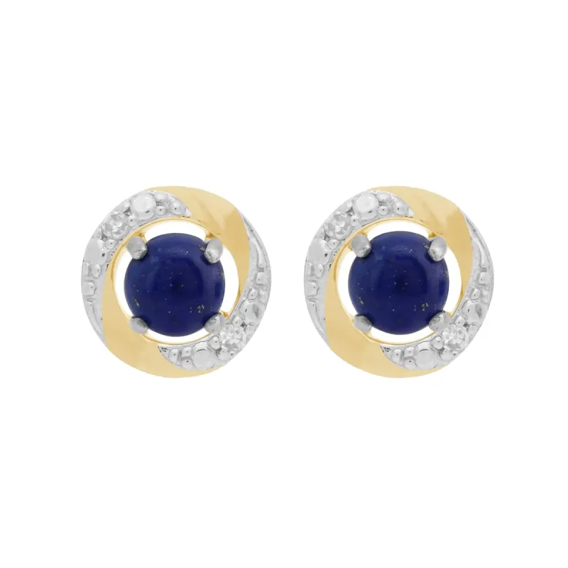 9ct White Gold Lapis Lazuli Stud Earrings with Detachable Diamond Halo Ear Jacket in 9ct Yellow Gold sold by Gemondo Jewellery