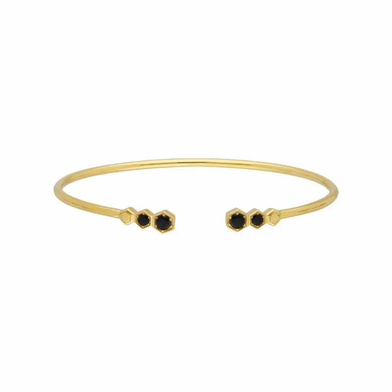 Geometric Black Onyx Open Bangle in Gold Plated Silver sold by Gemondo Jewellery