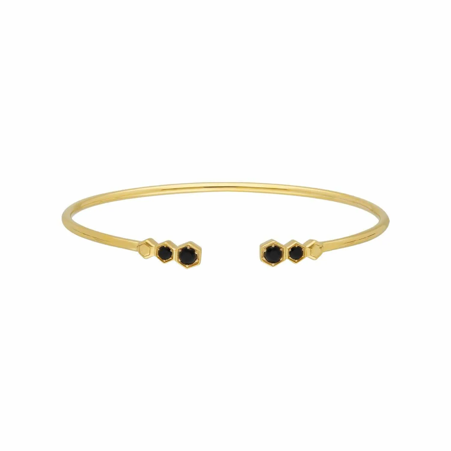 Geometric Black Onyx Open Bangle in Gold Plated Silver sold by Gemondo Jewellery