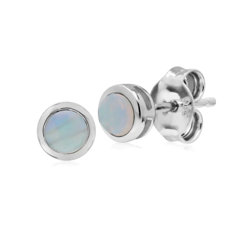 Classic Round Opal Bezel Stud Earrings in Sterling Silver sold by Gemondo Jewellery
