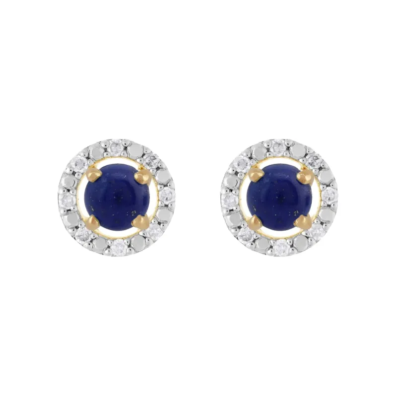 Classic Round Lapis Lazuli Stud Earrings with Detachable Diamond Round Earrings Jacket Set in 9ct Yellow Gold sold by Gemondo Jewellery