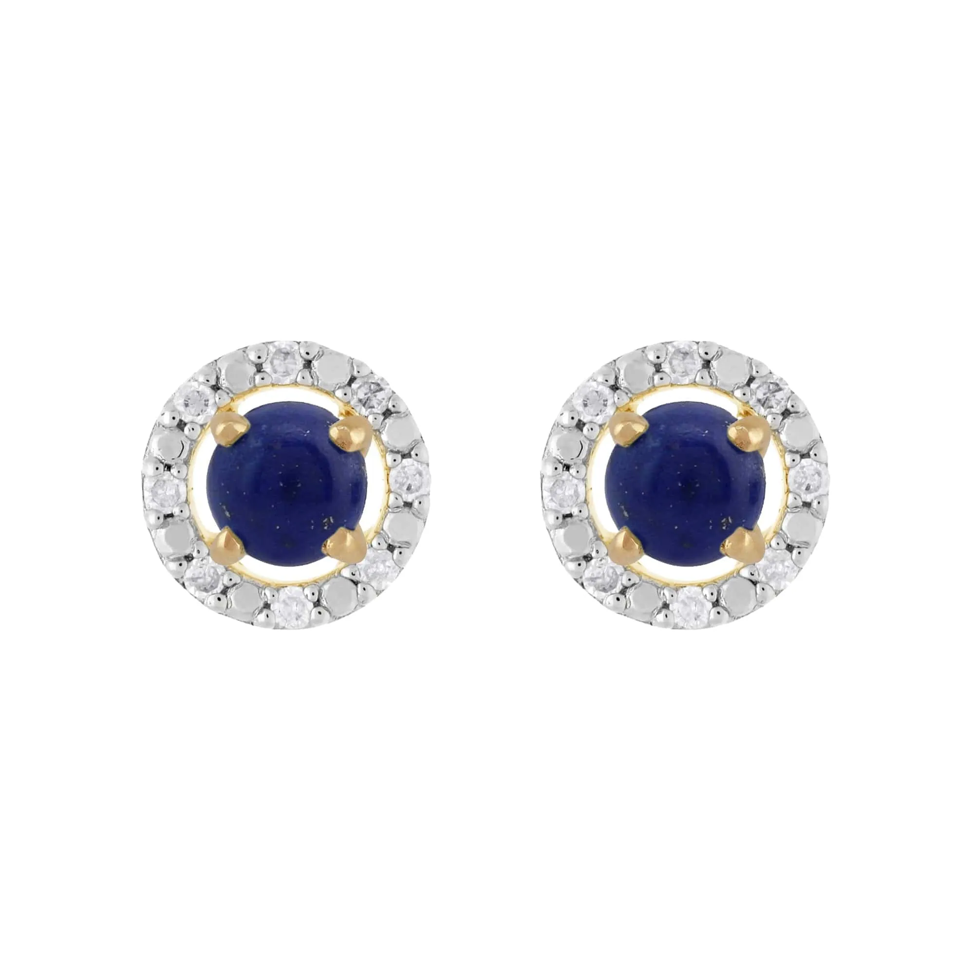 Classic Round Lapis Lazuli Stud Earrings with Detachable Diamond Round Earrings Jacket Set in 9ct Yellow Gold sold by Gemondo Jewellery