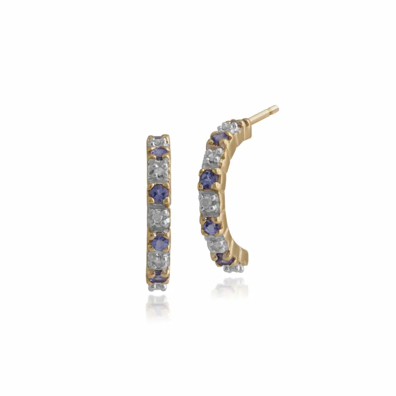 Classic Round Tanzanite & Diamond Half Hoop Earrings in 9ct Yellow Gold sold by Gemondo Jewellery