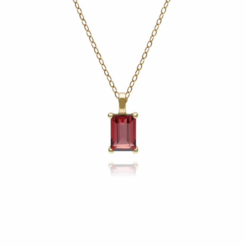 Classic Baguette Garnet Claw Set Pendant in 9ct Yellow Gold sold by Gemondo Jewellery