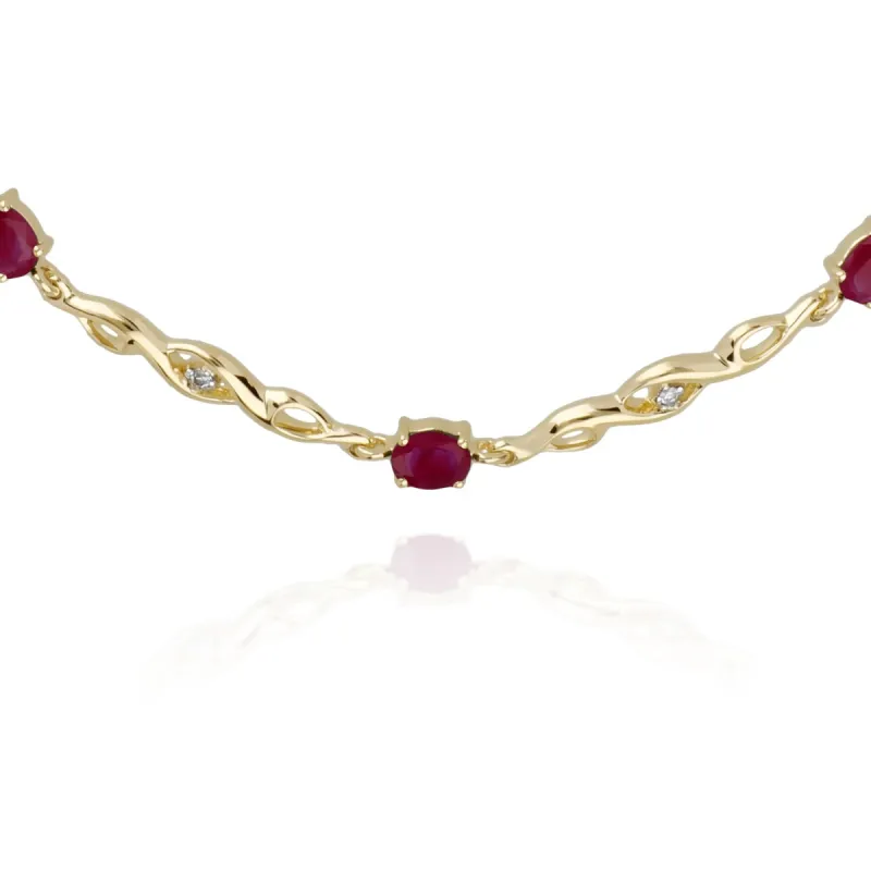 Classic Style Oval Ruby & Diamond Tennis Bracelet in 9ct Yellow Gold sold by Gemondo Jewellery