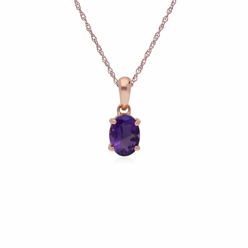 Gemondo 9ct Rose Gold 4 Claw Set Amethyst Classic Oval Pendant on 45cm Chain sold by Gemondo Jewellery