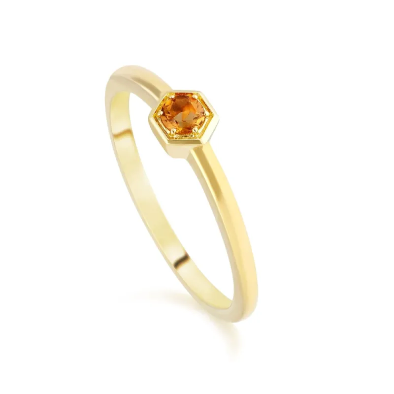 Honeycomb Inspired Citrine Solitaire Ring in 9ct Yellow Gold sold by Gemondo Jewellery