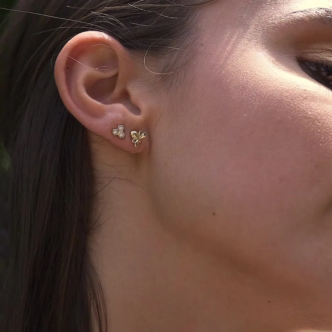 Honeycomb Inspired Mismatched Diamond Bee Earrings in 9ct Yellow Gold sold by Gemondo Jewellery product image thumbnail 2