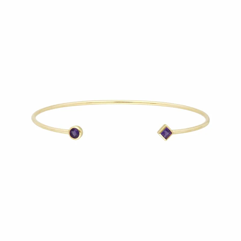 Geometric Open Amethyst Bangle in 9ct Yellow Gold sold by Gemondo Jewellery