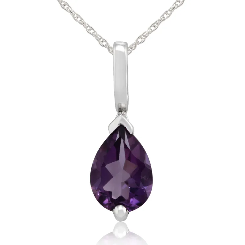 Classic Pear Amethyst Pendant in 9ct White Gold sold by Gemondo Jewellery