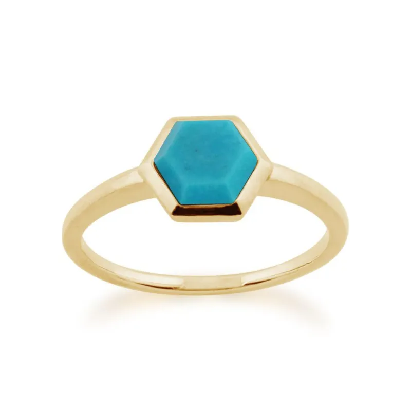Gold Plated Silver  Turquoise Hexagon Ring sold by Gemondo Jewellery