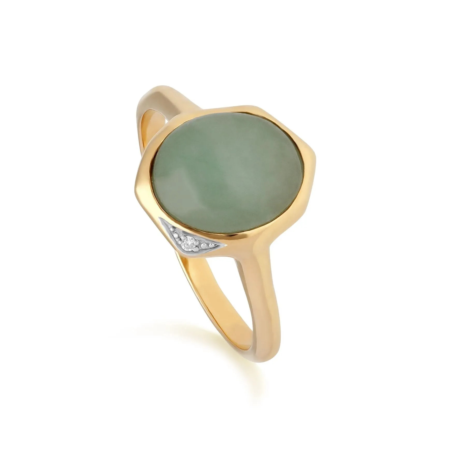 Irregular Collection Dyed Green Jade & Diamond Ring in Gold Plated Sterling Silver sold by Gemondo Jewellery