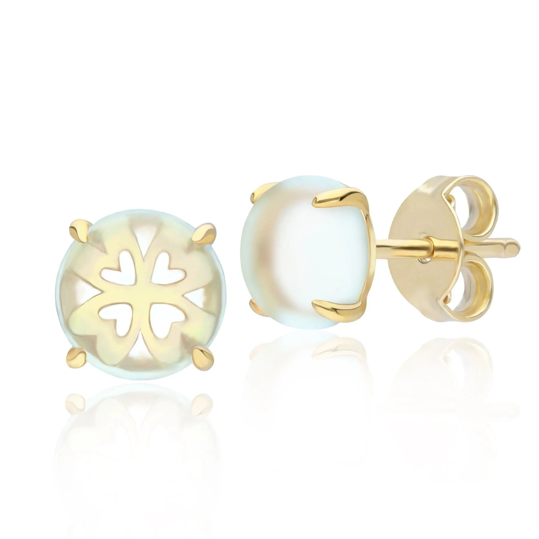 Gardenia Green Mint Quartz Cabochon Stud Earrings in Gold Plated Sterling Silver sold by Gemondo Jewellery