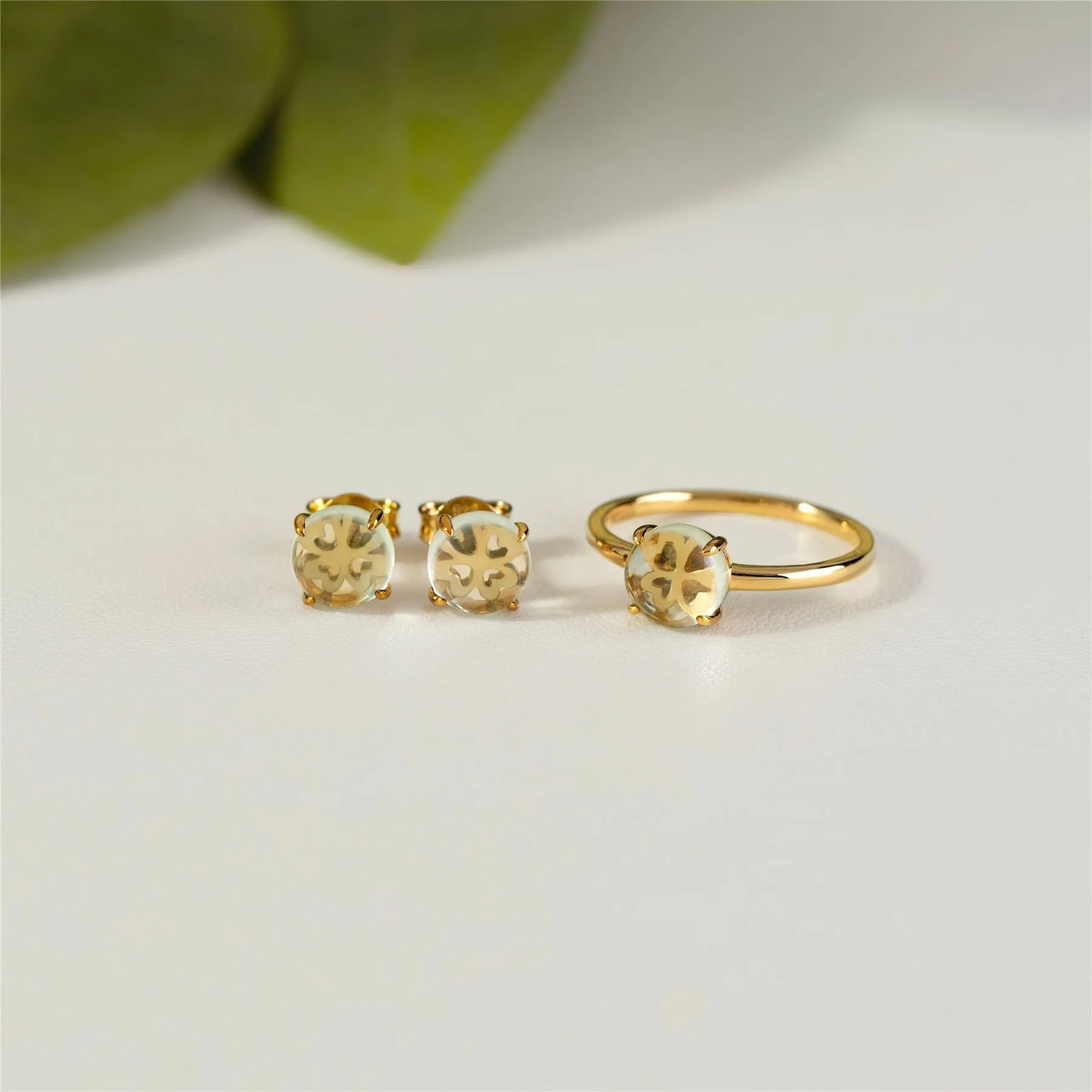 Gardenia Green Mint Quartz Cabochon Stud Earrings in Gold Plated Sterling Silver sold by Gemondo Jewellery product image thumbnail 2