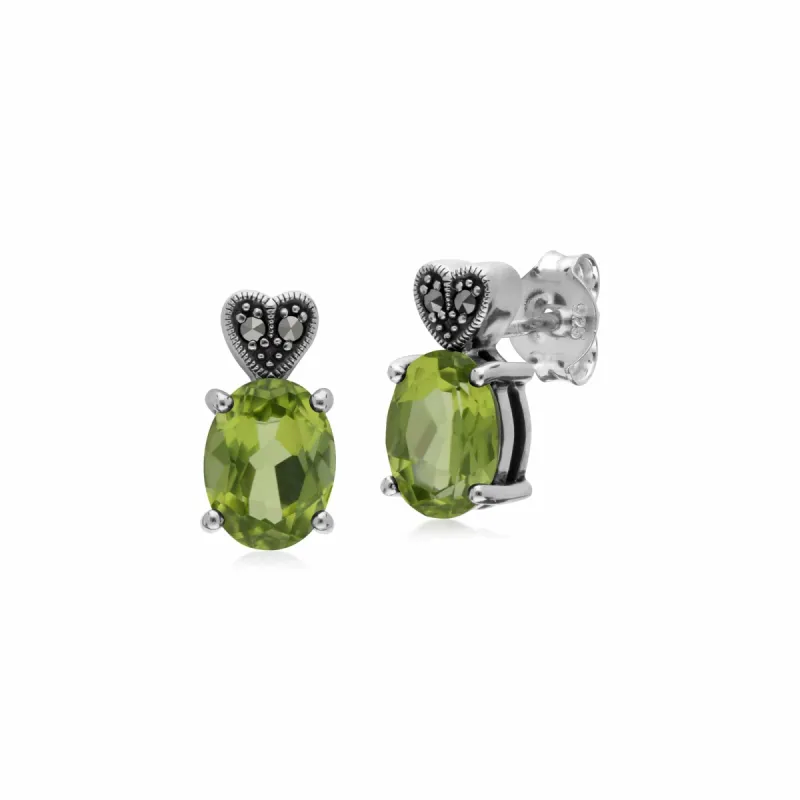 Gemondo Sterling Silver Peridot & Marcasite Oval Stud Earrings sold by Gemondo Jewellery