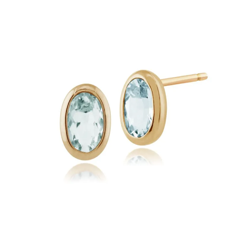 Classic Oval Aquamarine Stud Earrings in 9ct Yellow Gold 6x4mm sold by Gemondo Jewellery