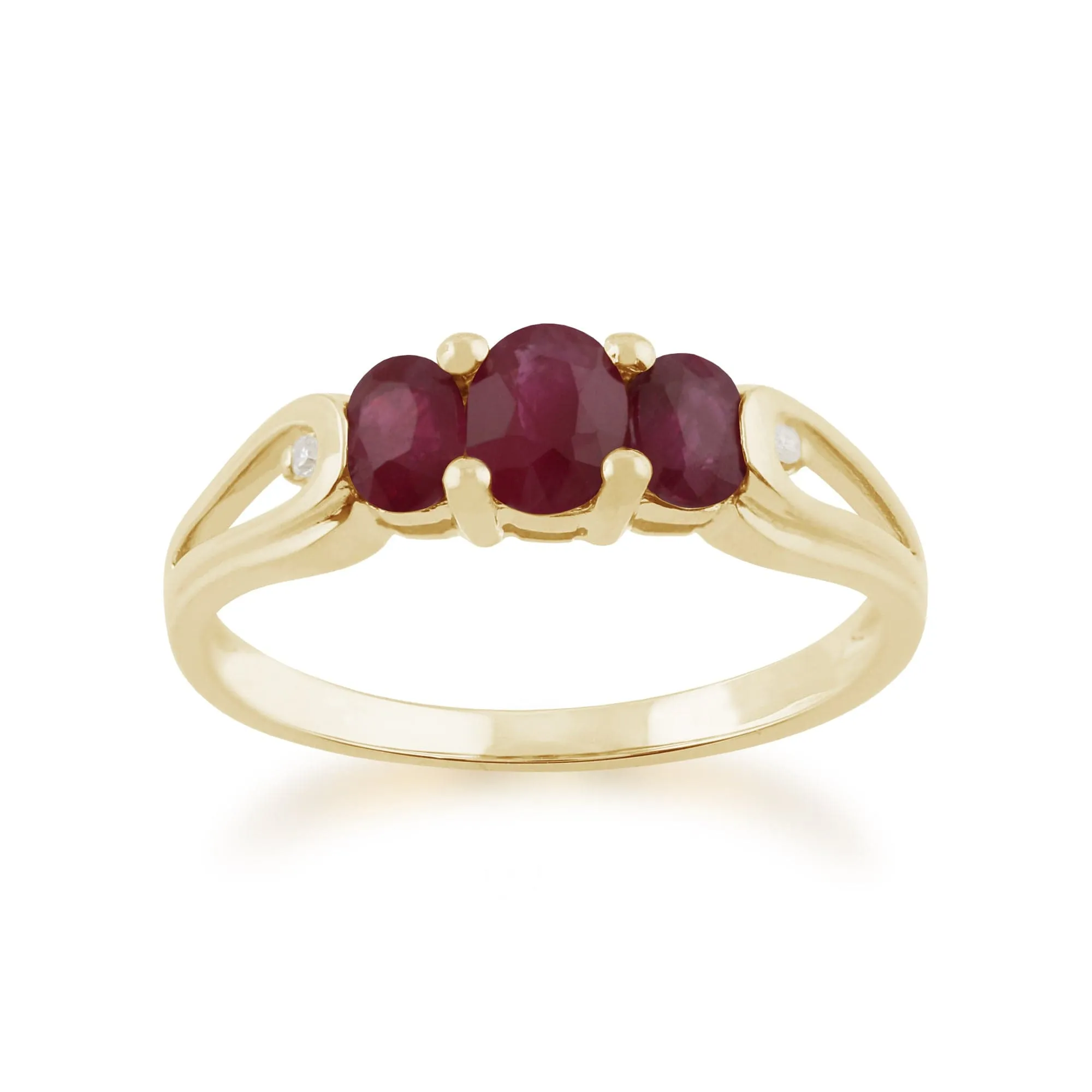 Gemondo 9ct Yellow Gold 0.96ct Ruby & Diamond Trilogy Ring sold by Gemondo Jewellery