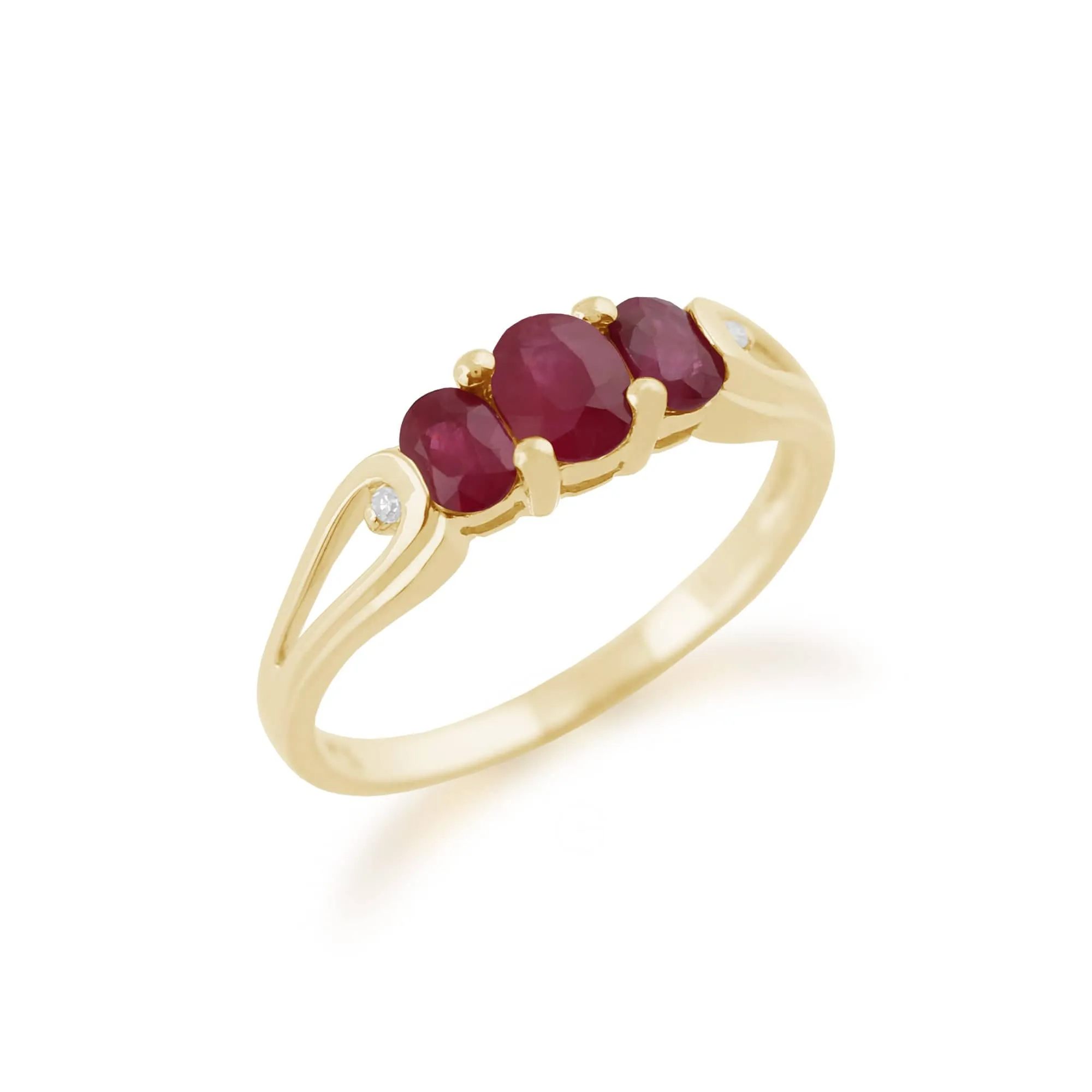 Gemondo 9ct Yellow Gold 0.96ct Ruby & Diamond Trilogy Ring sold by Gemondo Jewellery product image thumbnail 2