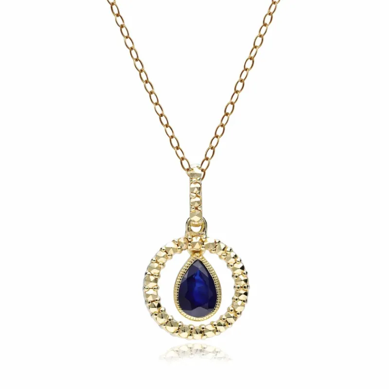 Sapphire & Marcasite Halo Pendant in 18ct Gold Plated Silver sold by Gemondo Jewellery