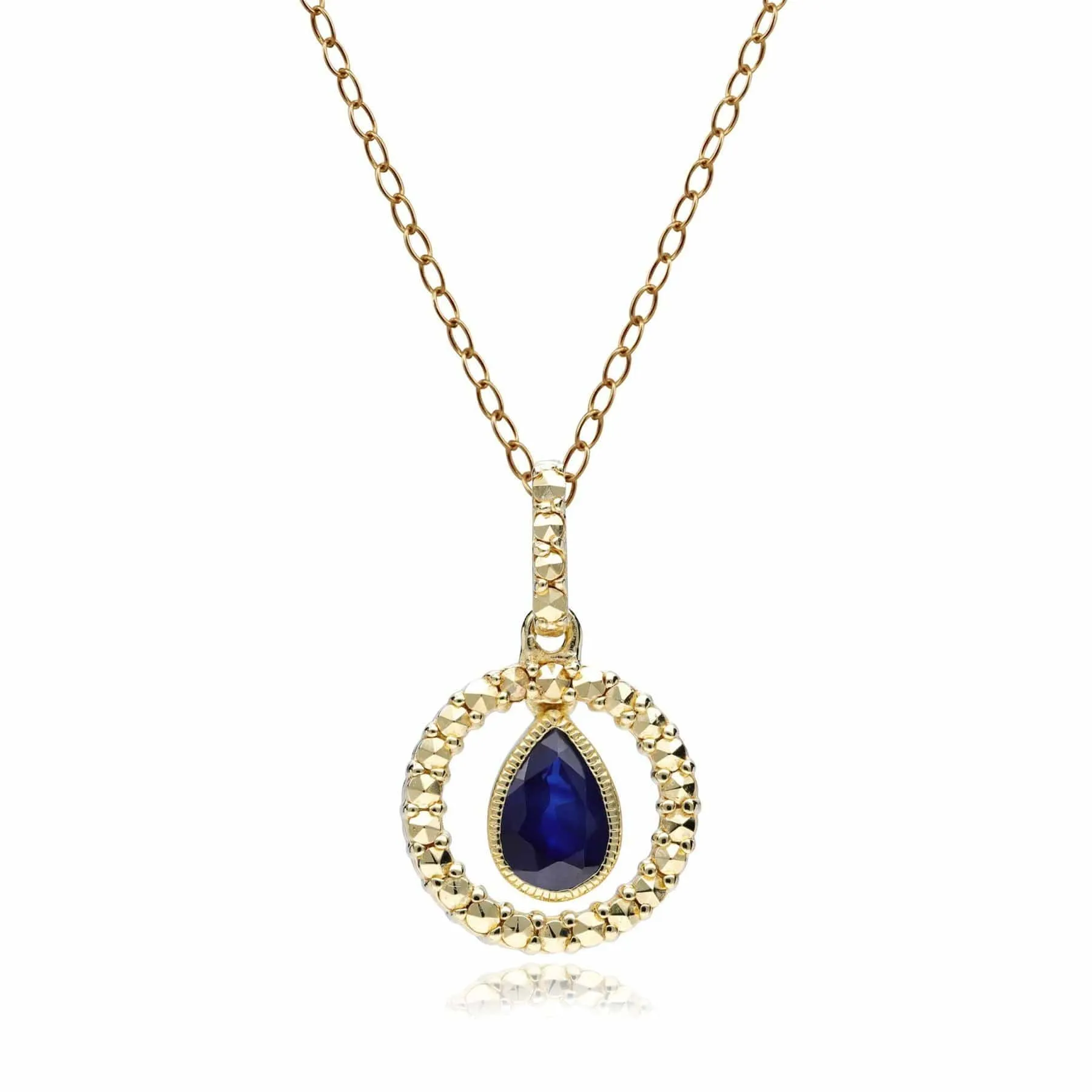 Sapphire & Marcasite Halo Pendant in 18ct Gold Plated Silver sold by Gemondo Jewellery