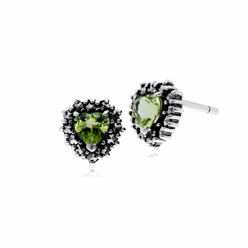 Gemondo Sterling Silver Peridot & Marcasite Heart Stud Earrings sold by Gemondo Jewellery