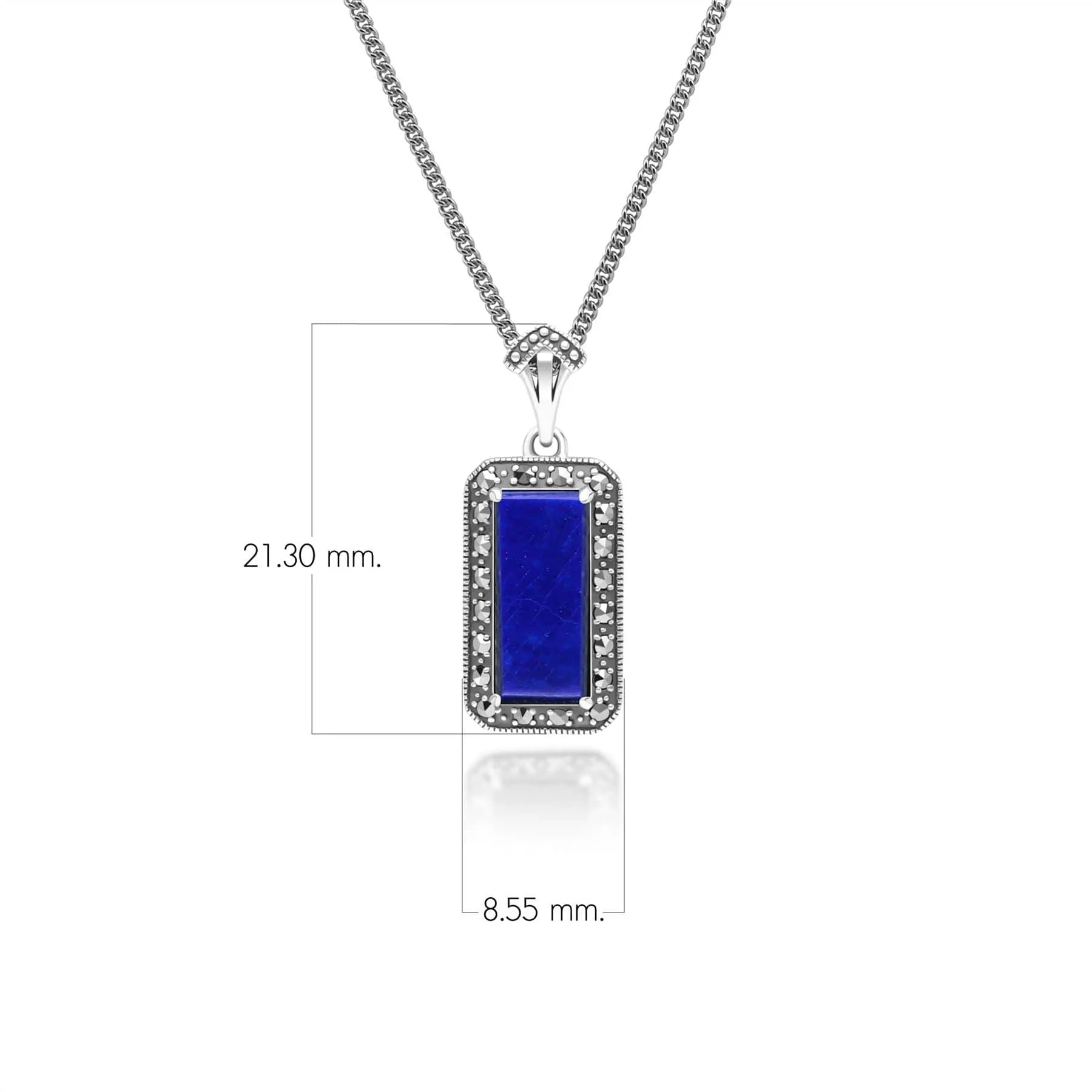 Art Deco Style Octagon Lapis Lazuli and Marcasite Pendant Necklace in Sterling Silver sold by Gemondo Jewellery product image thumbnail 3
