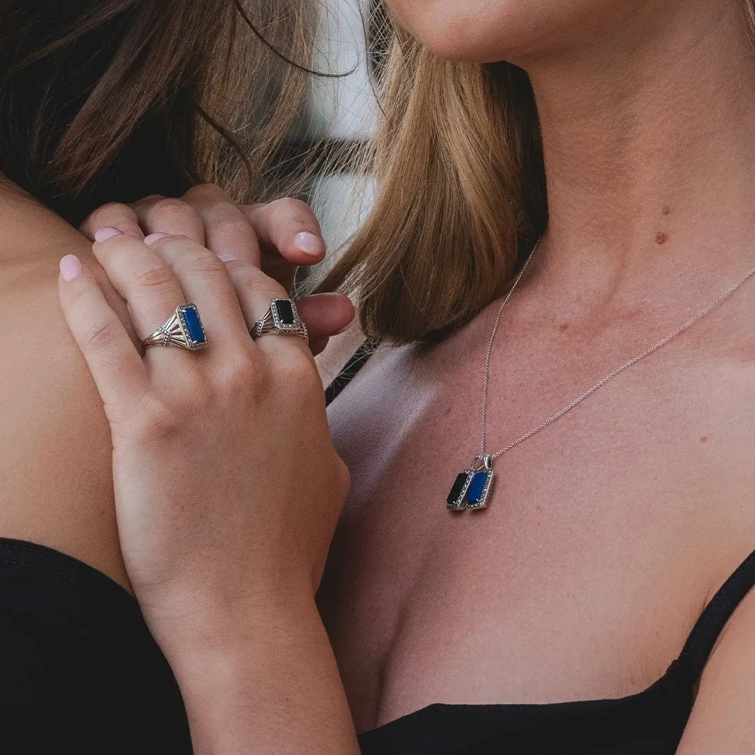 Art Deco Style Octagon Lapis Lazuli and Marcasite Pendant Necklace in Sterling Silver sold by Gemondo Jewellery product image thumbnail 2