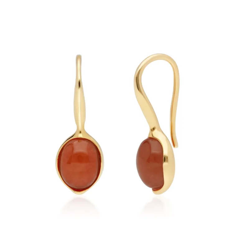 Irregular Collection Dyed Red Jade Drop Earrings in Gold Plated Sterling Silver sold by Gemondo Jewellery