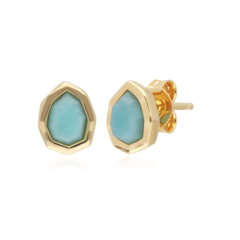 Irregular B Gem Blue Peru Amazonite Stud Earrings In Yellow Gold Plated Silver sold by Gemondo Jewellery