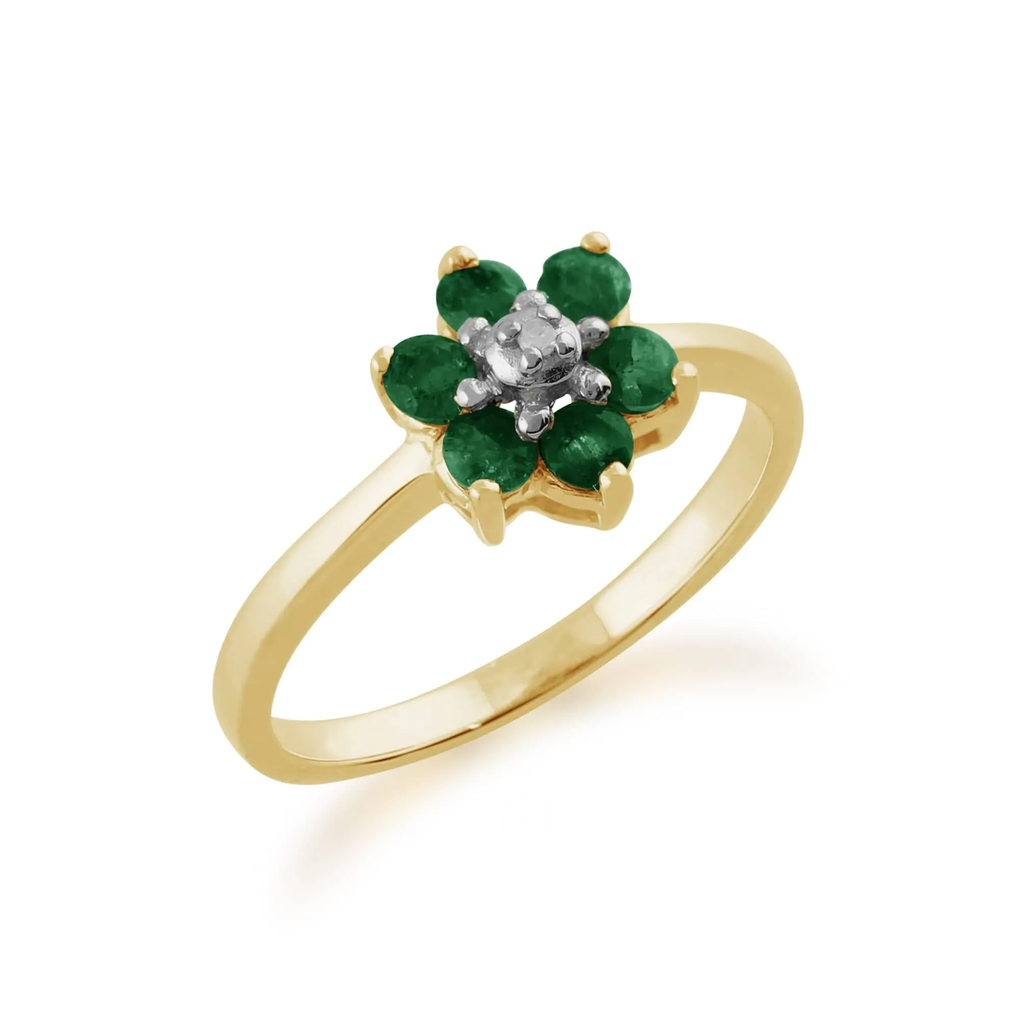 Floral Round Emerald & Diamond Cluster Ring in 9ct Yellow Gold sold by Gemondo Jewellery product image thumbnail 2