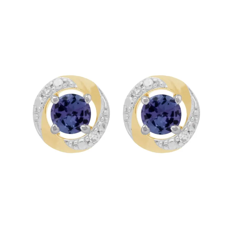 9ct White Gold Tanzanite Stud Earrings with Detachable Diamond Halo Ear Jacket in 9ct Yellow Gold sold by Gemondo Jewellery