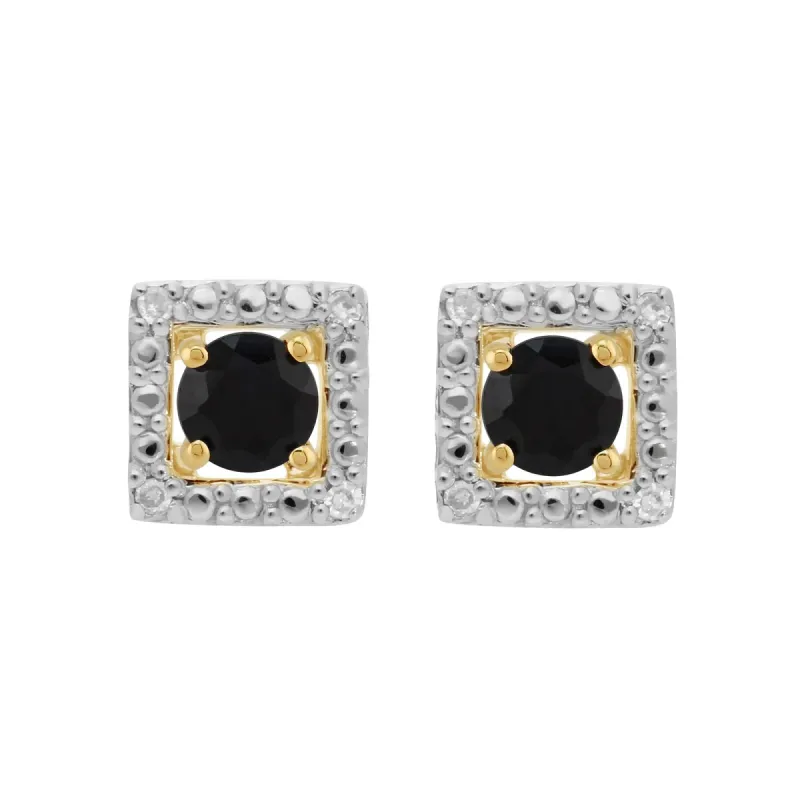Classic Round Dark Blue Sapphire Stud Earrings with Detachable Diamond Square Earrings Jacket Set in 9ct Yellow Gold sold by Gemondo Jewellery