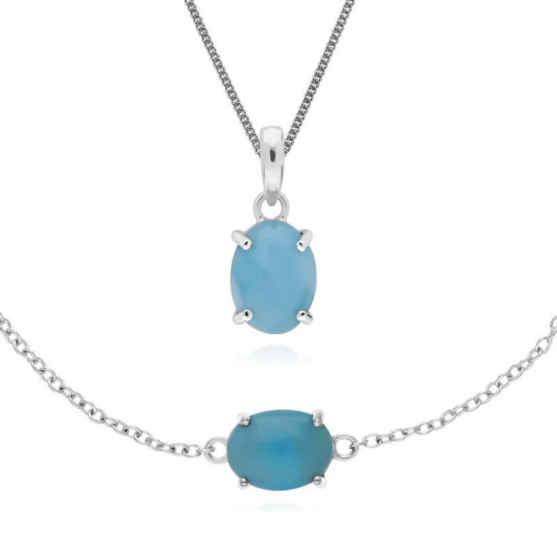Classic Oval Larimar Bracelet & Pendant Set in 925 Sterling Silver sold by Gemondo Jewellery
