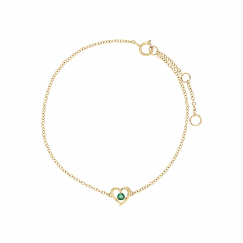 Classic Round Emerald Love Heart Bracelet in 9ct Yellow Gold sold by Gemondo Jewellery
