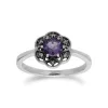Floral Round Amethyst & Marcasite Silver  Daisy Ring sold by Gemondo Jewellery