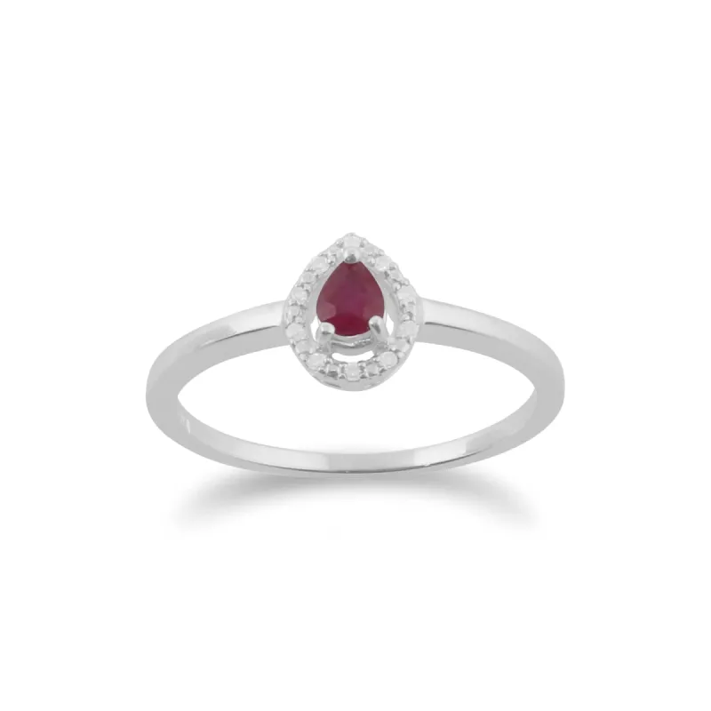 Gemondo 9ct White Gold Ruby & Diamond Pear Cluster Ring sold by Gemondo Jewellery