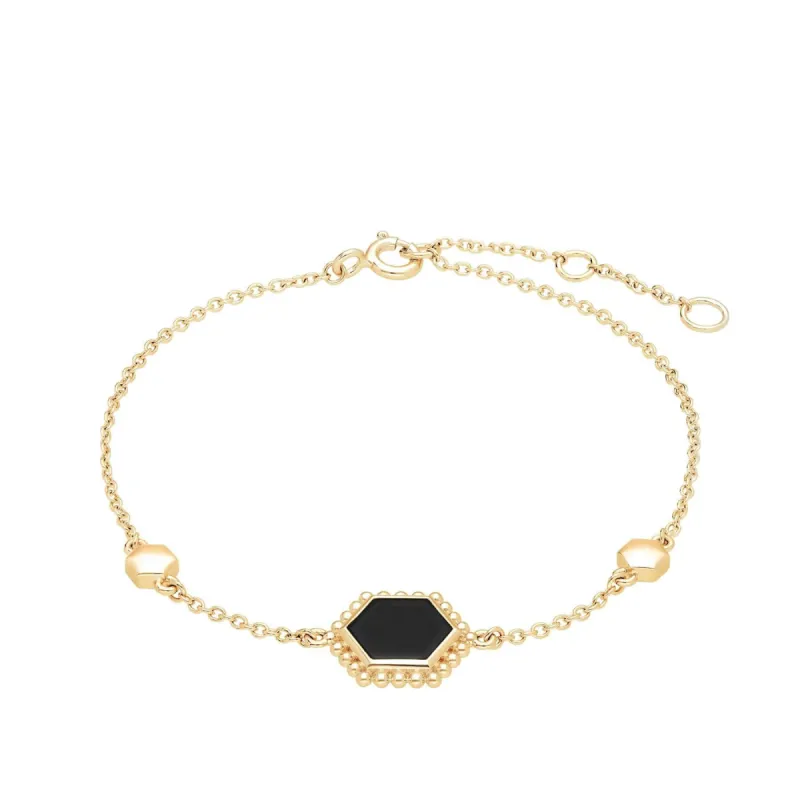 Black Onyx Flat Slice Bracelet in Gold Plated Sterling Silver sold by Gemondo Jewellery