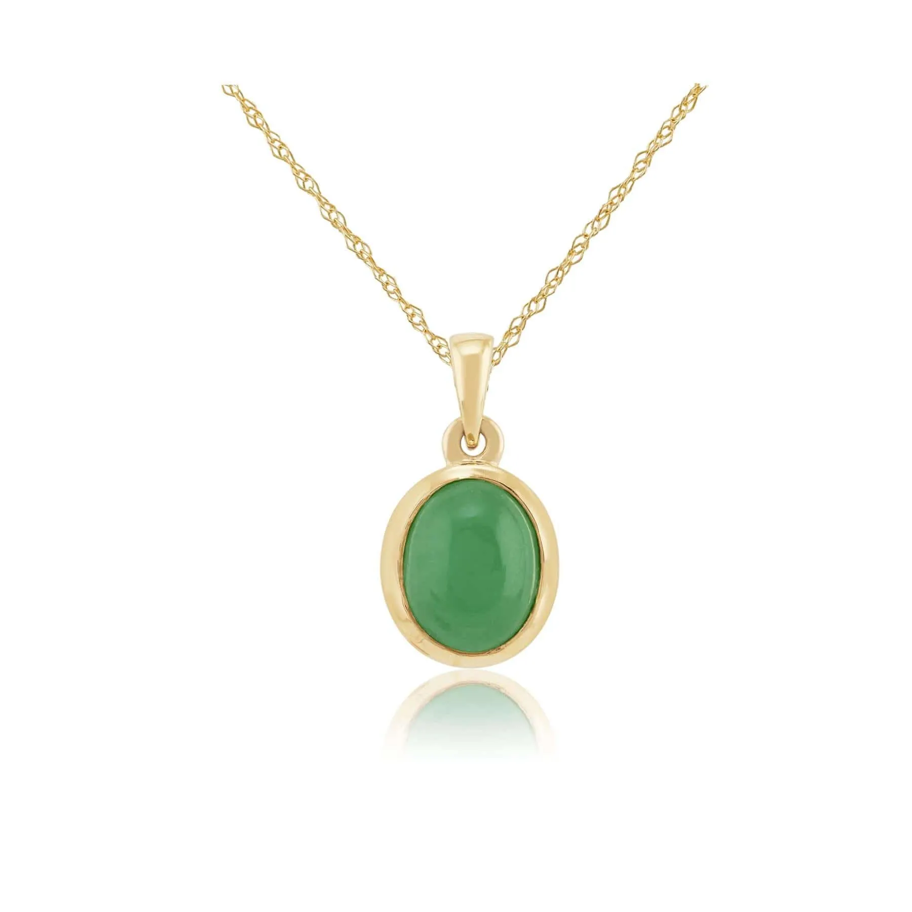 Classic 2.53ct Dyed Green Jade Cabochon Pendant Necklace in 9ct Yellow Gold sold by Gemondo Jewellery