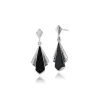 Art Deco Style Black Onyx & Round Marcasite Fan Drop Earrings & Pendant Set in 925 Sterling Silver sold by Gemondo Jewellery