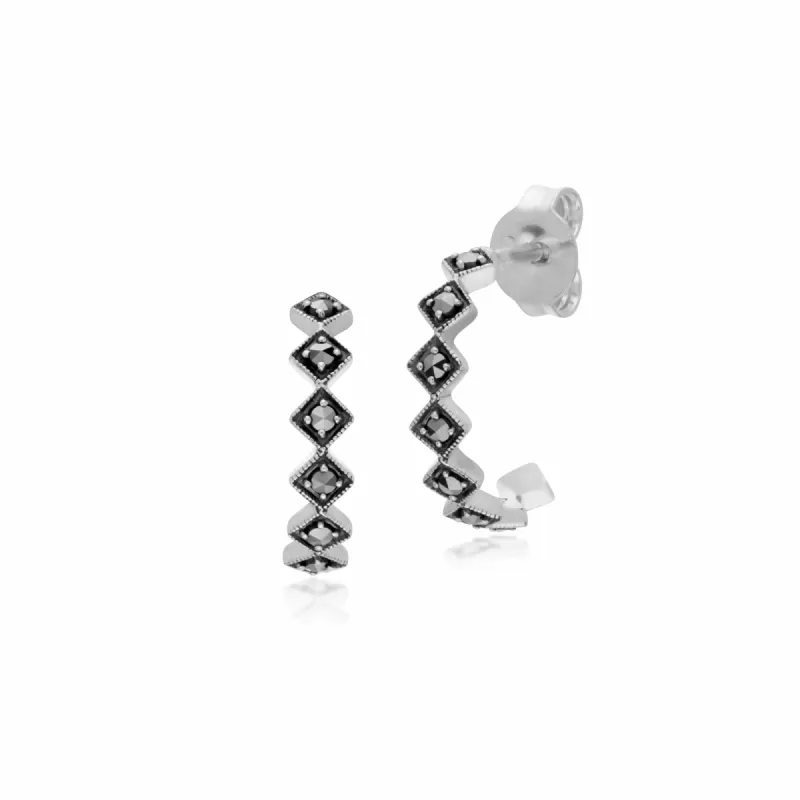 Gemondo  Sterling Silver Marcasite Square Half Hoop Stud Earrings sold by Gemondo Jewellery