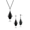 Art Deco Style Black Onyx & Round Marcasite Fan Drop Earrings & Pendant Set in 925 Sterling Silver sold by Gemondo Jewellery